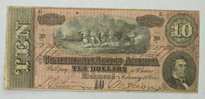 US 1864 $10 XF+ Confederate Currency Richmond Rare! RN0127 combine shipping
