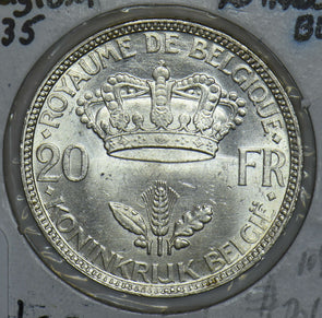 Belgium 1935 Leopold III 20 Francs Silver 290895 combine shipping