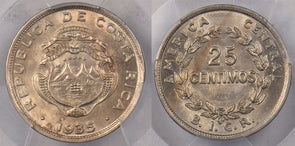 Costa Rica 1935 BICR 25 Centimos PCGS MS 64 PC1391 combine shipping