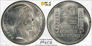 France 1934 20 Francs PCGS MS64 Grad-852 PC0913 combine shipping