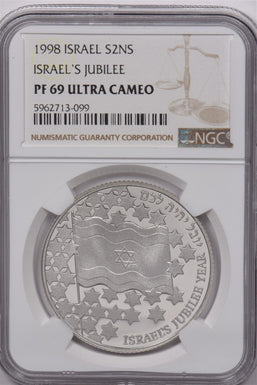 Israel 1998 2 New Sheqalim Silver NGC Proof 69 Ultra Cameo Israel's Jubilee NG16