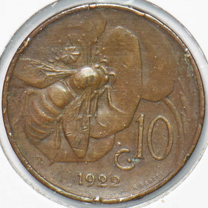 Italy 1922 10 Centesimi Honey Bee animal Vittorio Emanvele III 292984 combine sh