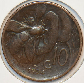 Italy 1924 10 Centesimi Honey bee animal 151065 combine shipping