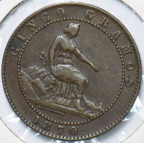 Spain 1870 5 Centimos Lion animal 294890 combine shipping