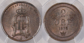 Sweden 1875 2 Ore PCGS MS 64 BROWN Highest Graded By PCGS None Hgher PC1384 comb