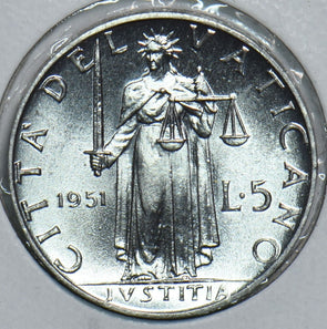 Vatican 1951 5 Lire 299024 combine shipping