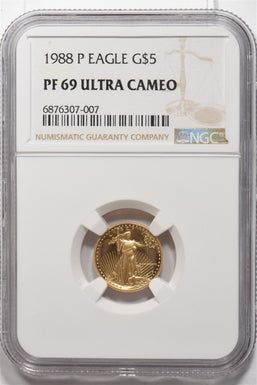 1988-P $5 1/10oz Gold Eagle PROOF NGC PF69 UC NG1802