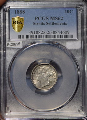 Straits Settlements 1888 10 Cents PCGS MS62 PC0615 combine shipping