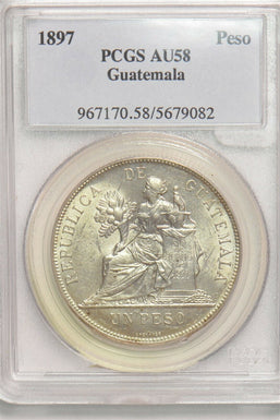 Guatemala 1897 Peso PCGS AU58 lustrous undergraded PC1170 combine shipping