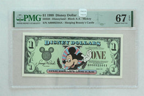 Disney Dollar 1999 Dollar PMG Superb Gem Unc 67EPQ DIS59. Mickey. Sleeping Beau