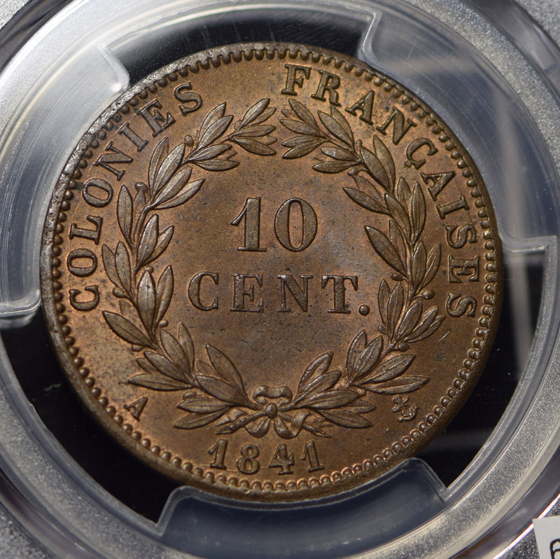 French Colonies 1841 A 10 Centimes PCGS MS65BN gem BU rare this grade PC0369 com