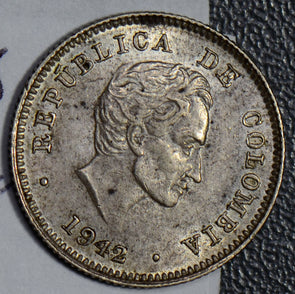 Colombia 1942 10 Centavos silver AU  C0266 combine shipping