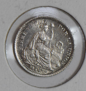 Peru 1906 1/2 Dinero silver UNC lustrous P0225 combine shipping