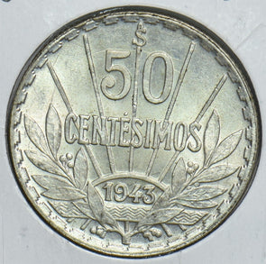 Uruguay 1943 S 50 Centesimos Silver 491521 combine shipping
