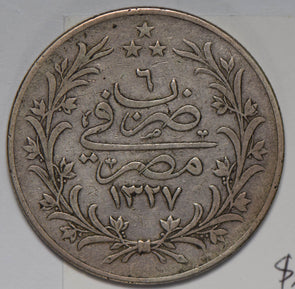 Egypt 1910 1327/2 10 Qirsh silver  E0073 combine shipping