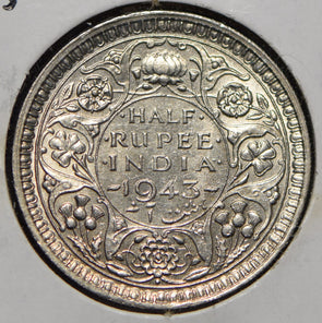 British India 1943 1/2 Rupee  150159 combine shipping