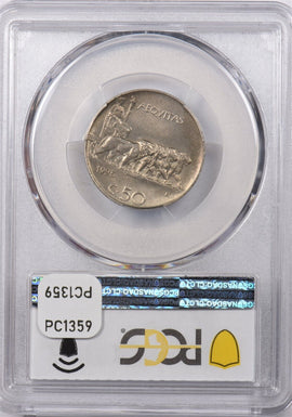 Italy 1925 R 50 Centesimi Lion animal PCGS MS 64 Plain Edge PC1359 combine shipp