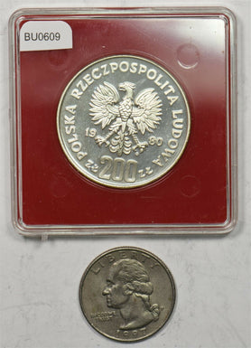 Poland 1980 200 Zloty Proof Lake Placid olympics skier proba pattern BU0609 comb