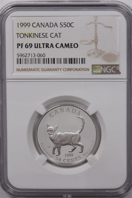 Canada 1999 50 Cents Silver NGC Proof 69 Ultra Cameo Tonkinese Cat NG1614 combin
