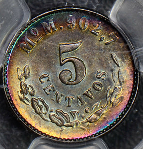 Mexico 1904 5 Centavos silver PCGS MS64 gorgeous toning PC0122 combine shipping