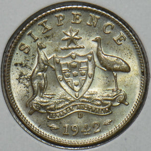 Australia 1942 D 6 Pence Kangaroo animal Emu 195611 combine shipping
