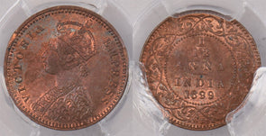 India British 1899 C 1/12 Anna PCGS MS 64 RED BROWN Deep Red-Orange & Blue Tonin