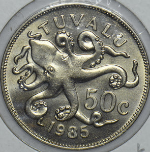 Straits Settlements 1985 Tuvalu 50 Cents Octupus animal Queen Elizabeth The Seco