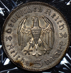 Germany 1936 F 5 Mark silver AU 190116 combine shipping