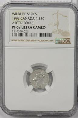 Canada 1993 30 Dollars platinum Arctic fox animal NGC Proof 68 Ultra Cameo 0.1oz