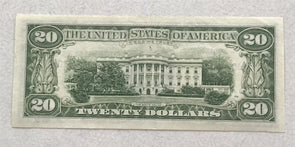 1985 Federal Reserve Notes 20 Dollars AU-UNC Minor insufficient ink error on o