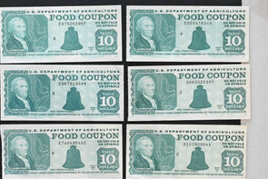 US 1990 -97 USDA $10 Food Coupons AU Lot of 6 RC0713 combine shipping