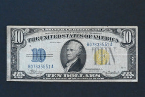 US 1934 A $10 F-VF Silver Certificates North Africa Yellow Seal FR#2309 RN0080 c