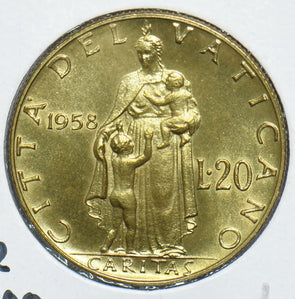 Vatican 1958 20 Lire KM A52.2, 60,000 Minted 153822 combine shipping
