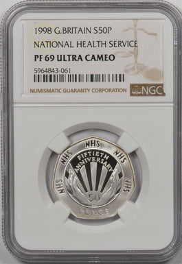 Great Britain 1998 50 Pounds silver NGC PF69UC National health service NG1259 co