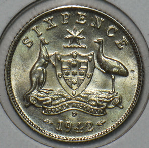 Australia 1942 D 6 Pence Kangaroo animal Emu 195609 combine shipping