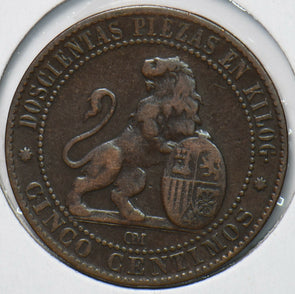 Spain 1870 5 Centimos Lion animal 193660 combine shipping