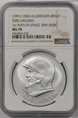 Russia USSR 1991 Medal NGC MS70 Yuri Gagarin 1st Man in Space 30th Anniversary A
