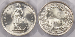 Switzerland 1965 B 2 Francs PCGS MS 66 KM-21 PC1436 combine shipping