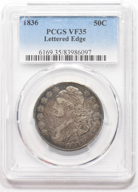 1836 Capped Bust Half Dollar 90% silver Lettered Edge PCGS VF35 PC1618