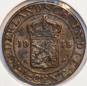 Netherlands East Indies 1945 P 1/2 Cent Lion animal 150785 combine shipping
