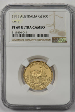 Australia 1991 200 Dollars gold Emu animal NGC Proof 69 Ultra Cameo 0.2948oz gol
