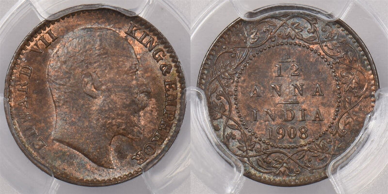 India British 1908 C 1/12 Anna PCGS MS 64 BROWN PI0039 combine shipping