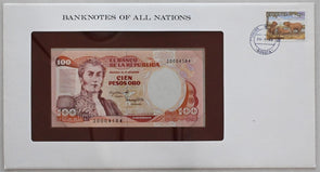 Colombia 1985 100 Pesos (1983) Bank of all nations. 12 Pesos stamp (?) cancelled