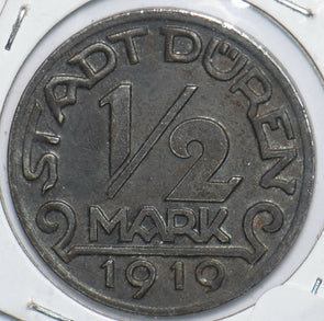 Germany 1919 1/2 Mark City of Duren 240269 combine shipping