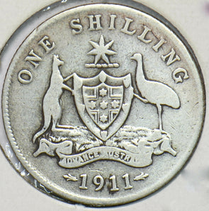 Australia 1911 Georgivs V Shilling Kangaroo animal Ostrich VG Silver 901970 comb