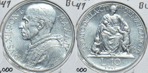 Vatican 1947 10 Lire BU 50,000 Minted 299057 combine shipping