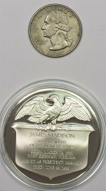 1980 's Medal Proof James Madison in capsule 1.2oz pure silver Franklin Mint BU