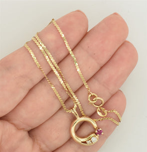14K Gold Pink Saphire Diamond Pendant 3.55g Diamond TCW 0.08ct Pink Saphire 0.09
