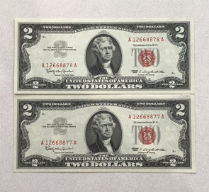 1963 2 Dollars Nice CU++ quality Red seal. 2 notes RC0368 combine shipping
