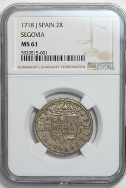 Spain 1718 2 Reales NGC MS61 rare grade! NG0995 combine shipping